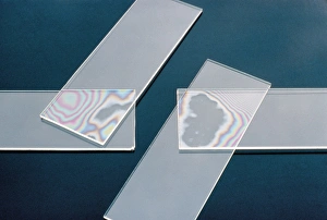 Stampe di Ringu di Newton, interferenza causata da due slide microscopiche che si contattano a vicenda Immagini datate 1985 marzo: Anelli di Newton
