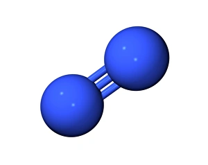 Stampe di Molecola di nitrogeno. Modello computer della molecola di nitrogeno (N2). I due atomi di nitrogene sono legati da un legame covalente triplice Immagini datate 2006 aprile: Molecola di azoto