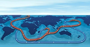 Stampe di Circolazione dell'oceano. Arte computazionale che mostra la direzione generale nella quale l'acqua circola intorno alla superficie della Terra Immagini del 4 maggio 2011: Circolazione dell'oceano, arte