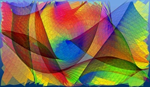 Stampe di Piano di ottica. Modello computer dei modelli formati dalla piegatura di una foglia trasparente colorata. La struttura piatta è distorta, come visto dal distorsione delle linee della griglia Immagini datate 2004 gennaio: Disegno ottico