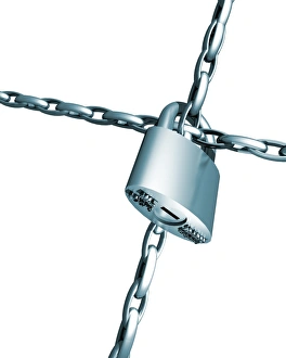 Lock And Key Concept Stampe: Padlock and chain