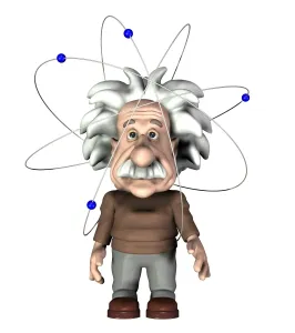 Stampe di Albert Einstein è un fisico svizzero-tedesco (1879-1955) rappresentato da una caricatura circondato dagli elettroni in uno schema di Bohr dell'atomo Immagini datate 2009 febbraio: Alberto Einstein, artefatto