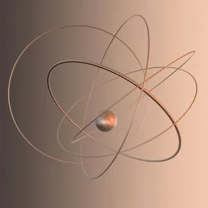 Stampe di La struttura atomica. Artefatto concettuale computer di cinque orbite elettroniche intorno al nucleo centrale. Questo è un modello schematico classico del Bohr dell'atomo Immagini del 15 giugno 2006: Struttura atomica
