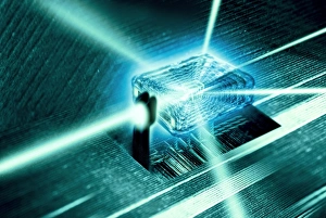Stampe di Immagine concettuale. Cristalli nano dimensionati archivano bit quantici di informazione per l'accesso dal loro complesso reticolo cristallino a facce multiple Immagini datate 2011 maggio: Centro del calcolatore quantistico