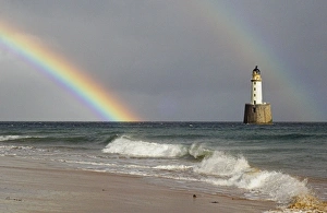 Scottish Coastal Landmarks Stampe: Rainbow and a lighthouse