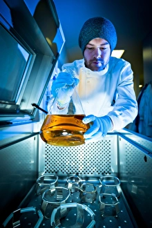 Scientist At Work Stampe: Scientist using sample agitator