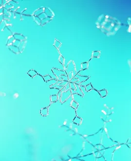 Stampe di La neve. Sfere di vetro legate insieme per creare una forma a stella della neve. Ciò potrebbe essere utilizzato come gioiello Immagini del 16 giugno 2003: Snowflake