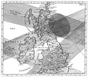Stampe di Eclissi solari: mappa storica delle rotte di quattro eclissi solarie su Gran Bretagna durante gli anni '700 Immagini datate 2003 luglio: Percorsi di eclissi solari