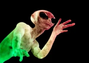 Stampe di L'alieno, arte informatica del computatore. Questo è un essere umanoidale alieno con grandi occhi e quattro dita sulle sue mani Immagini datate 2009 marzo: L'arte extraterrestre