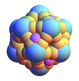Stampe di L'arte computazionale di sfere che rappresentano una formazione geometrica simile alla forma del virus o ad un modello molecolare astratto o struttura frattale Immagini datate 2011 gennaio: Forma sferica, arte astratta