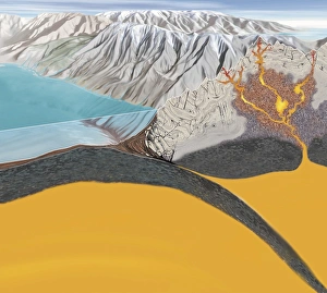 Volcanic Eruption Art Stampe: Subduction zone processes