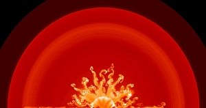 Stampe di Supernovae di supernova 1987a esplosione (immagine 1 di 5). Simulazione computer della stella che esplode come la supernovae di supernova 1987 a dopo 300 secondi dalla sua crosta crollata Immagini del 7 giugno 2000: Simulazione dell'esplosione di Supernova 1987A