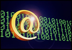 Computer Stampe: Il simbolo @ e il codice binario per rappresentare l'e-mail.