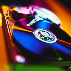 Computer Hard Drive Stampe: View of a computer hard disk memory mechanism
