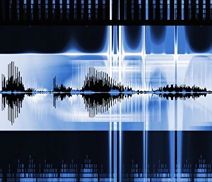 Stampe di Riconoscimento vocale. Arte computazionale concettuale di pattern vocali (onde, nero) rappresentanti il riconoscimento della voce e la sintesi della parola Immagini datate 2004 dicembre: Riconoscimento vocale