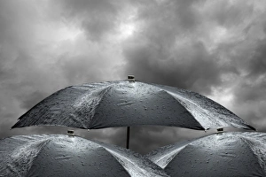 Rainy Day Photography Stampe: Wet umbrellas, composite image