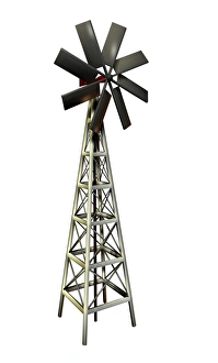 Stampe di Ventaglio di vento, arte informatica del computer. Questo tipo di ventaglio può essere utilizzato per generare elettricità o pompare acqua Immagini datate 2006 agosto: Windmill
