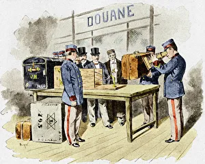 Stampe di Macchina di sicurezza con raggi X. L'opera d'arte storica della fluoroscopia utilizzata in un salone doganale francese del tardo Ottocento Immagini datate 2006 dicembre: Macchina di sicurezza a raggi X, 1900