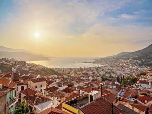 Samos Island Greece Stampe: Ano Vathy at sunset, elevated view