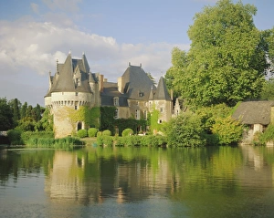 Loire Valley Chateau Stampe: Bazouges Chateau and the River Loire at Sarthe, Pays de la Loire, Loire Valley