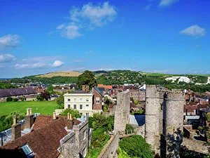 European Fortifications History Stampe: Castle Gate (Barbican), elevated view, Lewes, East Sussex, England, United Kingdom, Europe