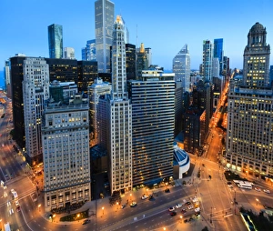 United States Urban Landscape Stampe: Cityscape at dusk, high angle view of the Loop district