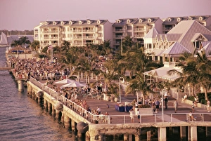 Colorful Beach Scene Stampe: Crowds viewing sunset