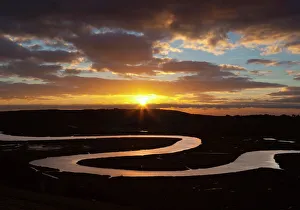 European Nature Scenes Stampe: Cuckmere River meanders at sunset