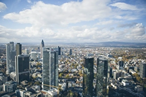 Financial District Europe Stampe: High angle view of financial centre, Frankfurt-am-Main, Hesse, Germany, Europe