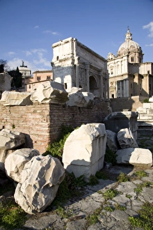 Italian Historical Architecture Stampe: The Imperial Forums, Settimio Severo arch, and the church of San Francesco dei Falegnami
