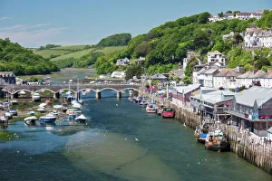 Cornovaglia Stampe: Guardando verso il porto e la ponte a Looe