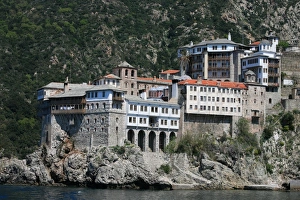 Colorful Building Exterior Images Stampe: Monastery on Mount Athos, Mount Athos, UNESCO World Heritage Site, Greece, Europe