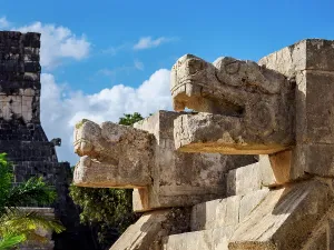 Cultural Heritage Preservation Stampe: The platform of the eagles and jaguars, Chichen Itza, Yucatan State, Mexico