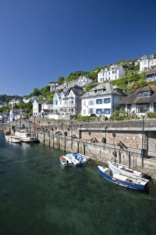 Looe Cornwall Stampe: Riverside properties at Looe, Cornwall, England, United Kingdom, Europe