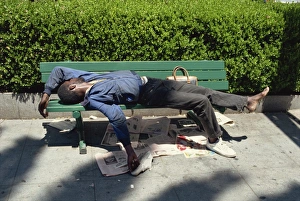 Travel Destinations North America Stampe: Sleeping on bench