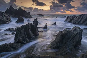 North Devon Coast Stampe: Sunset over the dramatic coast of North Devon, England, United Kingdom, Europe