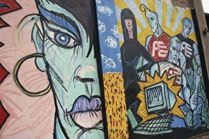 Gdansk Cityscape Photography Stampe: Techno murals on shipyard outer wall, Gdansk, Pomerania, Poland, Europe