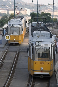 Public Transportation Europe Stampe: Two trams in Budapest