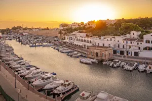 Balearic Islands Sunset Stampe: View of marina at sunset from elevated position