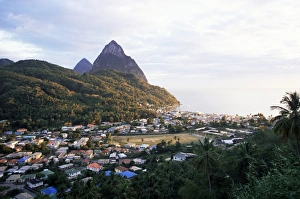 Contemporary Travel Destinations Stampe: View over Soufriere and the Pitons in the background, St