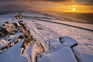 England Landscape Photos Stampe: Windgather Rocks at sunset in winter, near Kettleshulme, Cheshire
