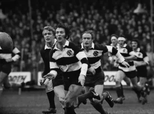 Gianni Daws e Mike Gibson in azione per i Barbari contro gli All Blues nel 1973