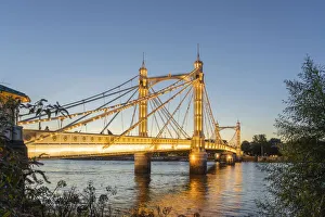 Stampe di Ponte Alberto illuminato la notte a Londra in Inghilterra Regno Unito Ponte Stampe: Ponte d'Albano illuminato la notte a Londra in Inghilterra Regno Unito