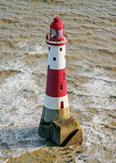 English Channel Views Stampe: Beachy Head Lighthouse, elevated view, Eastbourne, East Sussex, England, United Kingdom