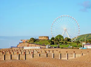 Eastbourne Beach Stampe: View towards Ferris Wheel and Martello Tower