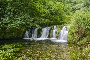Derbyshire Countryside Views Stampe: View of waterfall over limestone rocks