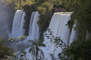 Iguazu National Park Scenery Stampe: View of waterfall with viewing platform, Iguazu Falls, Iguazu N. P. Argentina