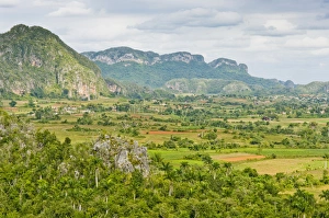 High Angle View Of Valley Stampe: The limestone cliffs of the Vinales Valley, Valle de Vinales in Pinar del Rio, Cuba