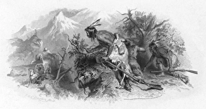 American Indian Warfare Stampe: BANKNOTE: NATIVE AMERICAN ATTACK. American banknote engraving, 19th century