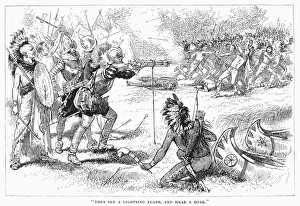 Samuel De Champlain Stampe: CHAMPLAIN FIGHTING NATIVE AMERICANS